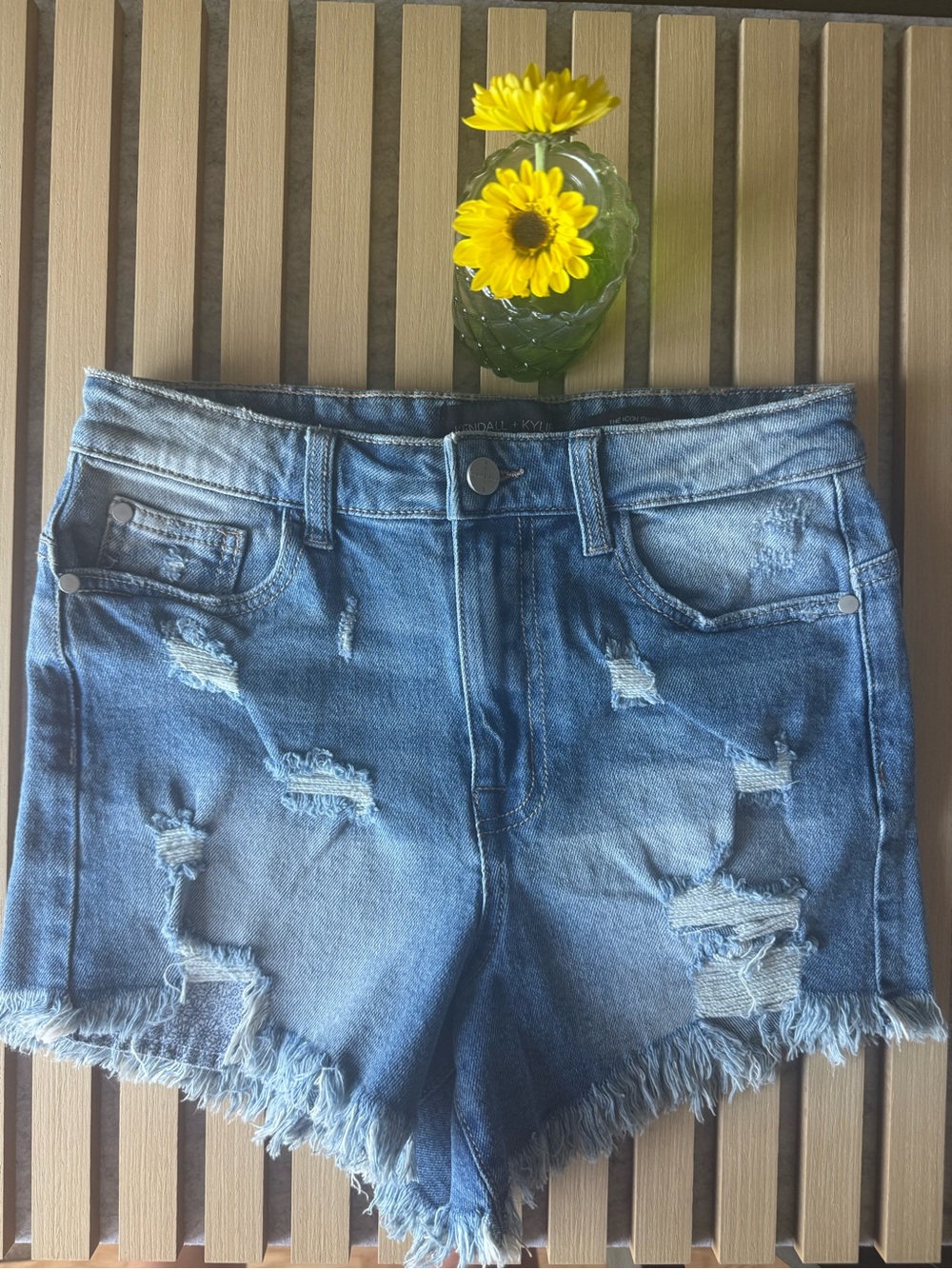 Kendall & Kylie Light Blue Distressed Denim Shorts with Frayed Hem
